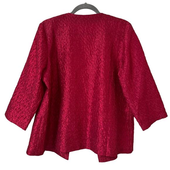 Easywear by Chico's Size 2 (Large) Red Crepe 3/4 Sleeve Open Jacket - Picture 2 of 4